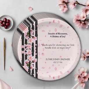Sakura Spring Cherry Blossoms Baby Shower Paper Plate