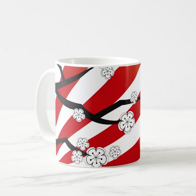 Sakura Sunrise White Cherry Blossoms Flowers Zen Coffee Mug (Front Left)