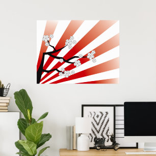 Sakura Sunrise White Cherry Blossoms Flowers Zen Poster