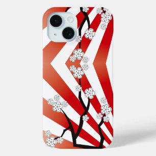 Sakura Sunrise Zen Stripes White Cherry Blossoms iPhone 15 Case