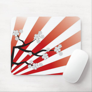 Sakura Sunrise Zen Stripes White Cherry Blossoms Mouse Pad