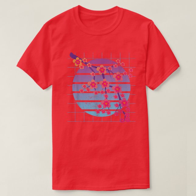 Sakura Synthwave Japan Flower 90s Vaporwave Cherry T-Shirt (Design Front)