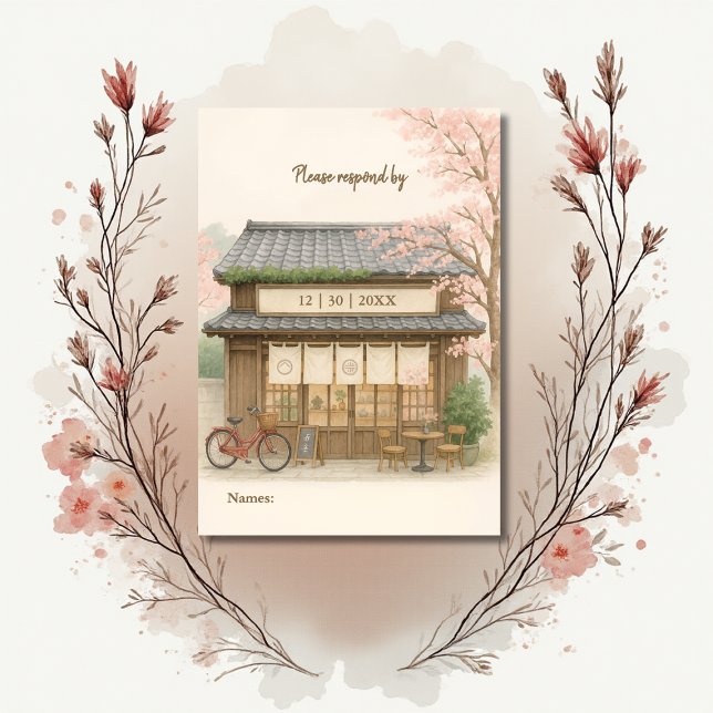 sakura traditional tea house destination wedding RSVP card (Creator Uploaded)