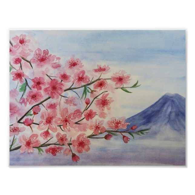 Sakura tree blossom and Fuji mountain Photo Print (Front)