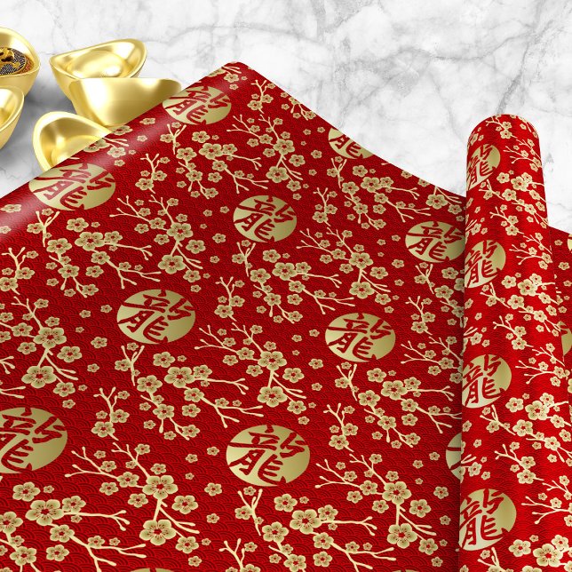 Sakura Tree Blossom and Symbol of the dragon Wrapping Paper (Creator Uploaded)