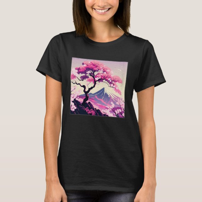 Sakura Tree Cherry Blossom Illustration Scenery Wo T-Shirt (Front)