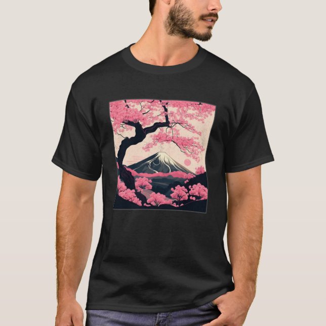 Sakura Tree Cherry Blossom Illustration Scenery Wo T-Shirt (Front)