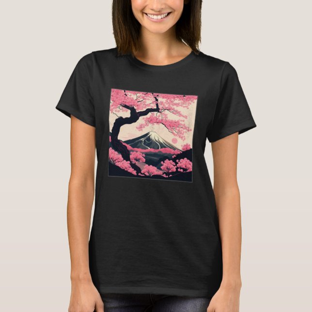 Sakura Tree Cherry Blossom Illustration Scenery Wo T-Shirt (Front)