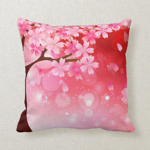 Sakura Tree Cherry Blossoms Pink Red White Flower Cushion