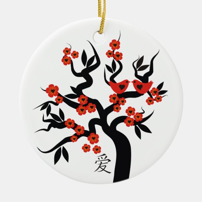 Sakura Tree Chinese Love Symbol custom ornament (Front)