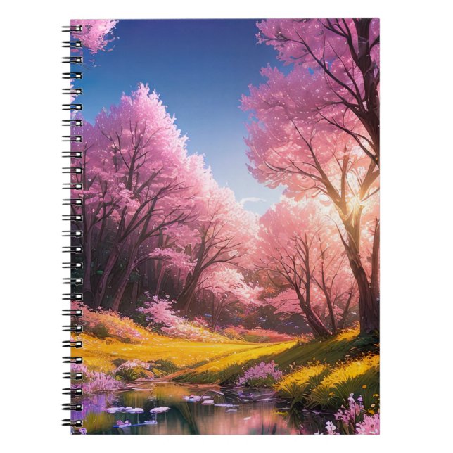 Sakura Trees and Warm Sunset Notebook (Front)