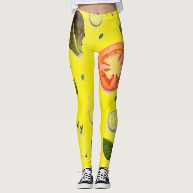 Salad and fruits pattern transparent background leggings (Front)