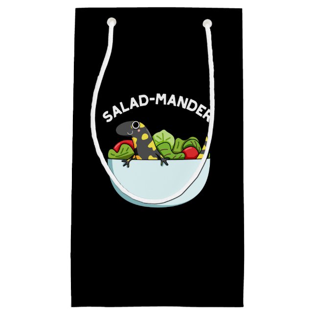 Salad-mander Funny Salamander Animal Pun Dark BG Small Gift Bag (Front)