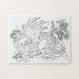 Salamandarin Sea Dragon Line Art Colour your Own Jigsaw Puzzle