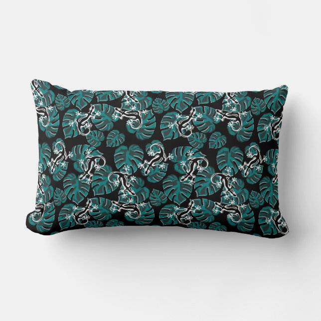 Salamander and Green Leaf Pattern Lumbar Cushion (Front)