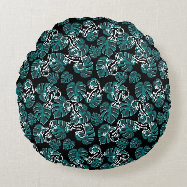 Salamander and Green Leaf Pattern Round Cushion (Front)