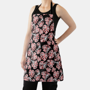 Salamander And Pink Leaves Repeating Pattern Apron