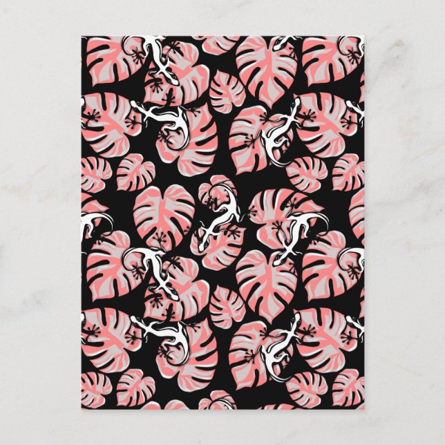 Salamander And Pink Leaves Repeating Pattern Postcard (Front)