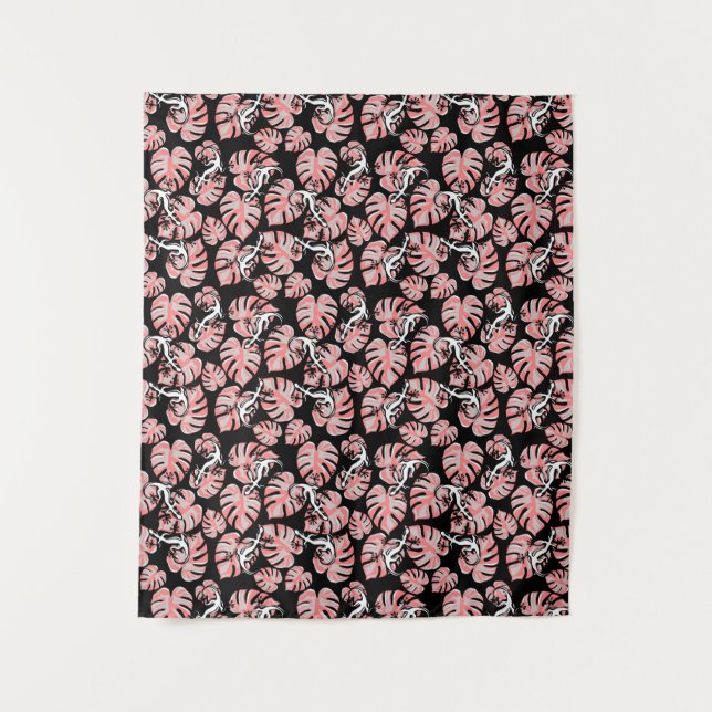 Salamander And Pink Leaves Repeating Pattern Tapestry (Front)