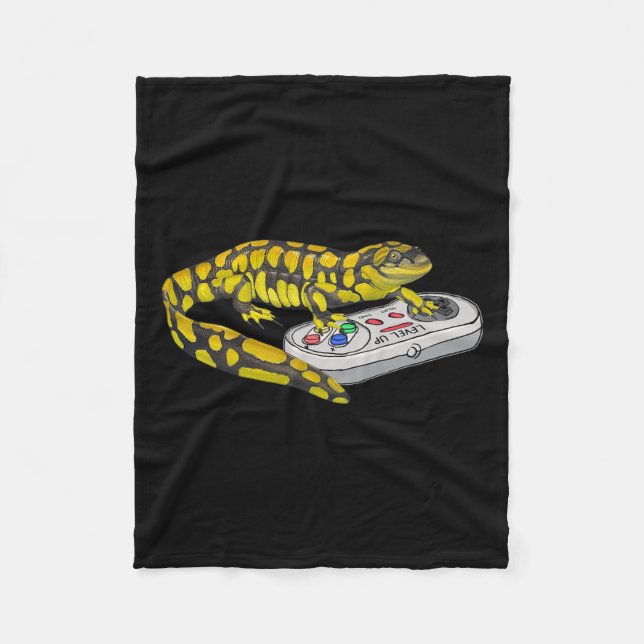Salamander Playing Video Game Salamanders Gamers  Fleece Blanket (Front)