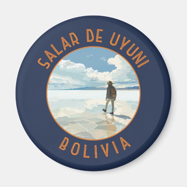 Salar de Uyuni Bolivia Retro Distressed Circle Magnet (Front)