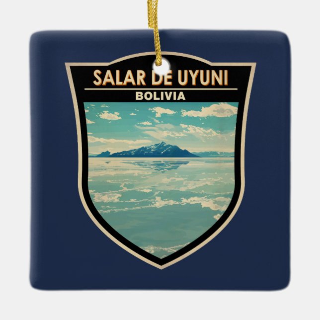 Salar de Uyuni Bolivia Travel Art Badge Ceramic Ornament (Front)