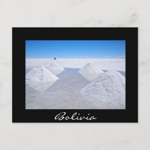 Salar de Uyuni salt flats black text postcard