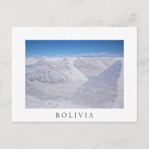 Salar de Uyuni salt piles white border postcard