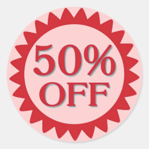 Sale 50 percent off pink red circle stickers