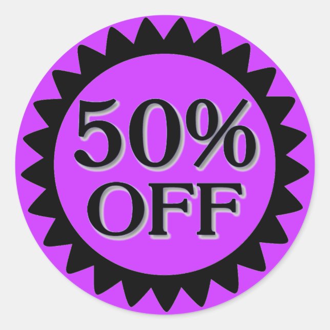 Sale 50 percent off purple black circle stickers (Front)
