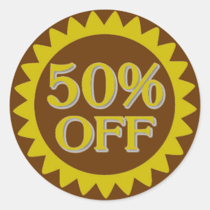 Sale 50 percent off yellow brown circle stickers