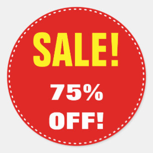 "SALE!" "75% OFF!" Sale Round Sticker