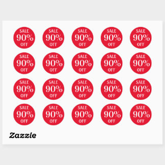 Sale 90% Off Percent Sale Editable Red White Text  Classic Round Sticker