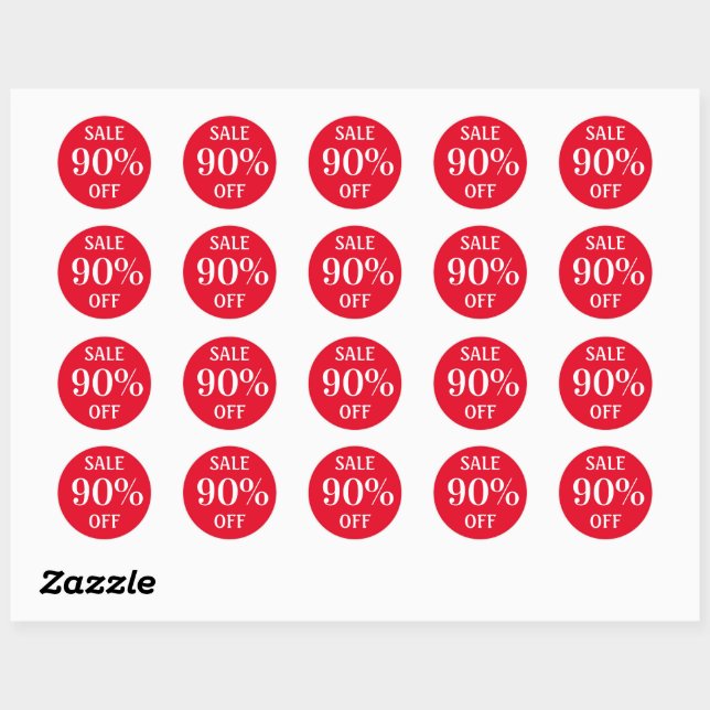 Sale 90% Off Percent Sale Editable Red White Text  Classic Round Sticker (Sheet)