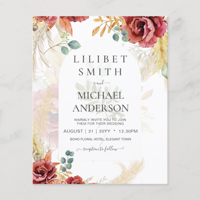 SALE! Boho Burgundy Gold Floral Country Barn Farm Flyer (Front)