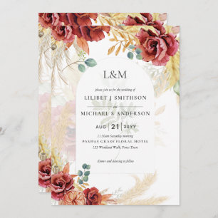SALE! Boho Burgundy Gold Floral Country Barn Farm Invitation