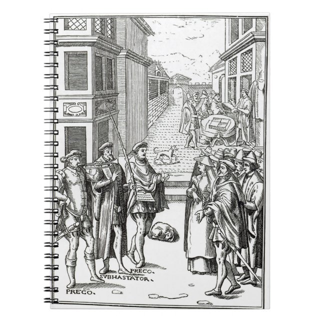 Sale by Town Crier, after a woodcut in 'Praxis Rer Notebook (Front)