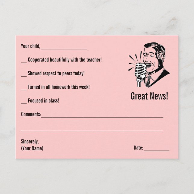 SALE - CUSTOM Teacher Note Home - Pink Postcard (Front)