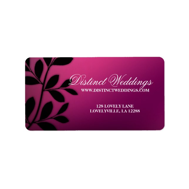 SALE! Elegant Wedding Label Leaves Pink Purple (Front)