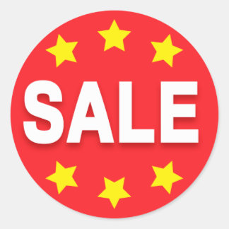 Sale retail stickers with stars, red white yellow