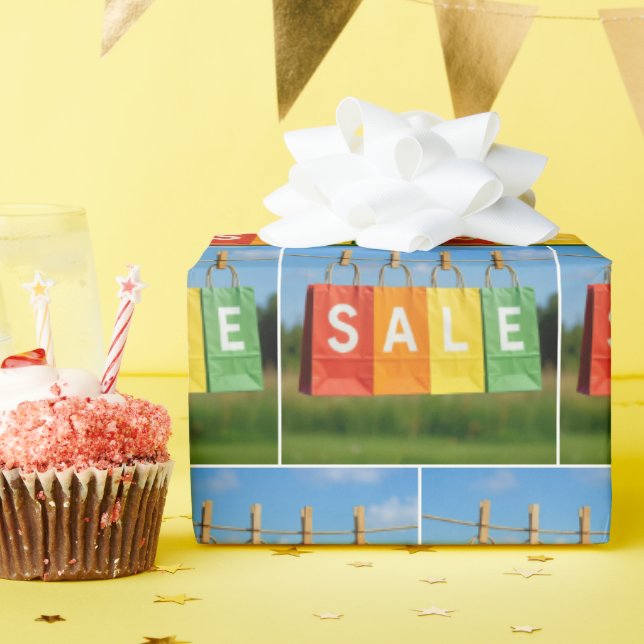 Sale Shopping Bags On a Clothesline Wrapping Paper (Birthday Party)
