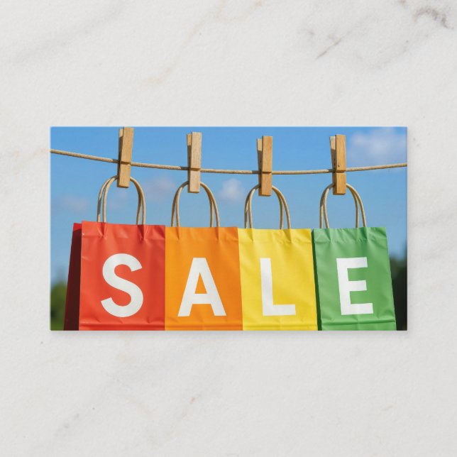 Sale Shopping Bags On Clothesline Business Card (Front)