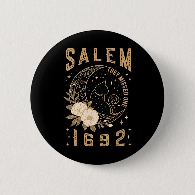 Salem 1692 They Missed One Witch Trial Black Cat M 6 Cm Round Badge (Front)