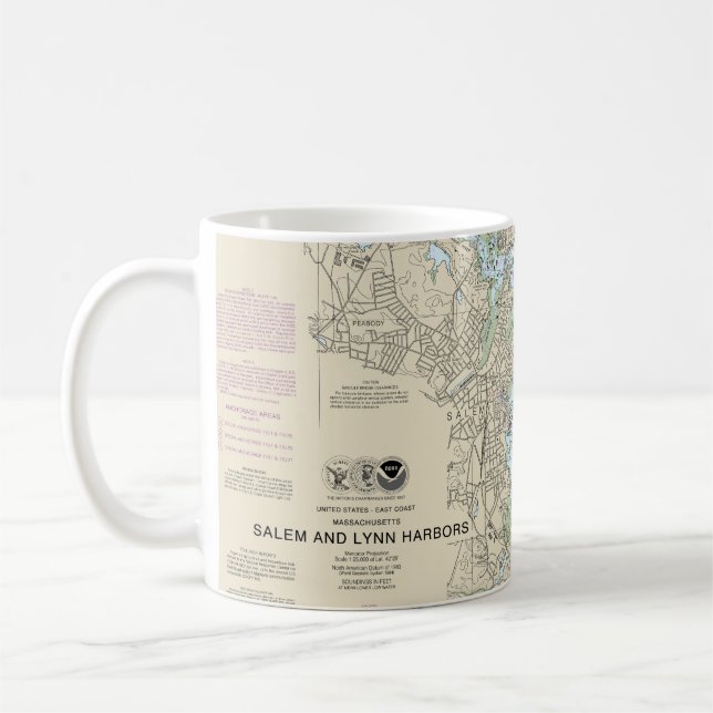 Salem and Lynn Harbours Nautical Chart 13275 Coffee Mug (Left)