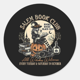 Salem Book Club Witch Cat Halloween Spooky Season  Classic Round Sticker