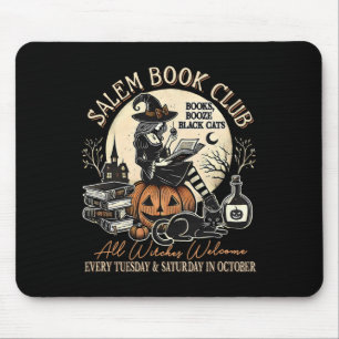 Salem Book Club Witch Cat Halloween Spooky Season Mouse Pad