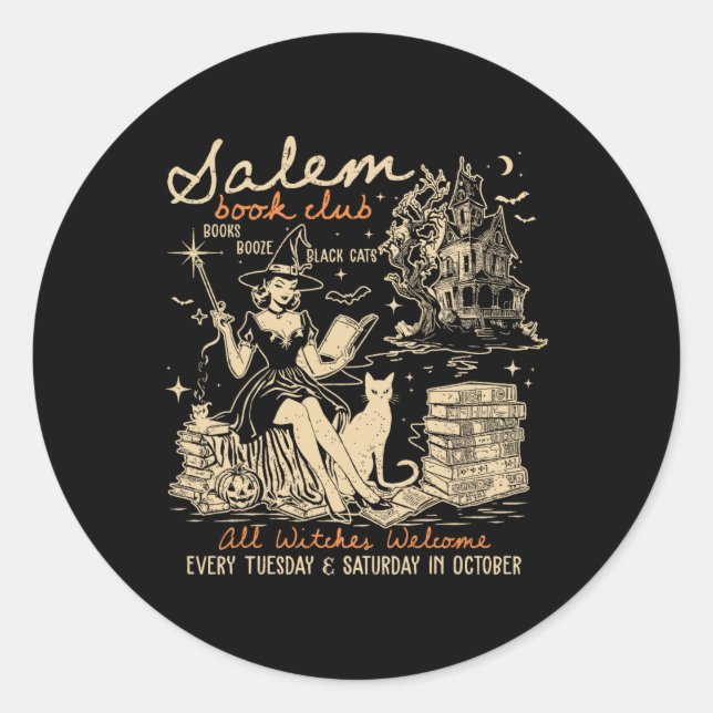 Salem Book Club Witches Witchy Witch Spooky Season Classic Round Sticker (Front)