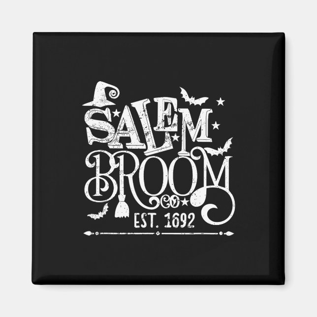 Salem Broom Co Est 1692 Funny Halloween Witch Sayi Magnet (Front)
