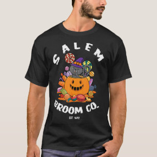 Salem Broom Company  Halloween Black Cat Witch Tee