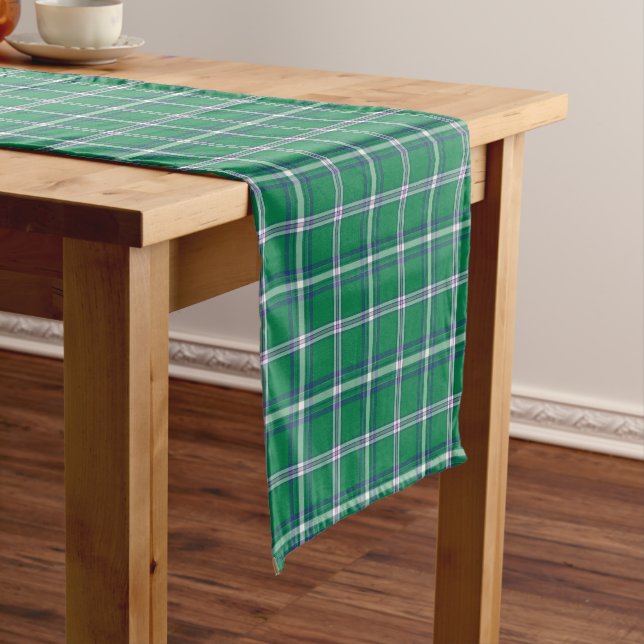 Salem Green and White Plaid Short Table Runner (In Situ)